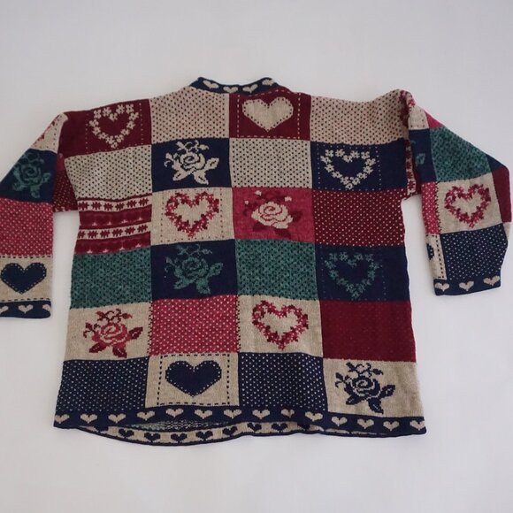 Vintage Maggie Lawrence Patchwork Heart Rose Sweater Tunic Long Sleeve XL - Picture 9 of 11
